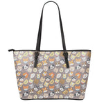 Cute Dog Emoji Pattern Print Leather Tote Bag