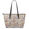 Cute Dog Emoji Pattern Print Leather Tote Bag