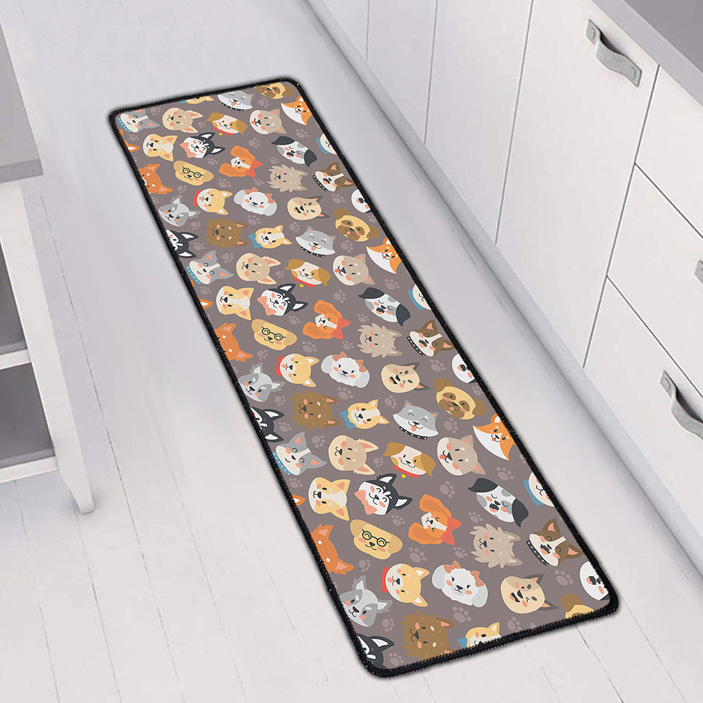 Cute Dog Emoji Pattern Print Long Kitchen Mat