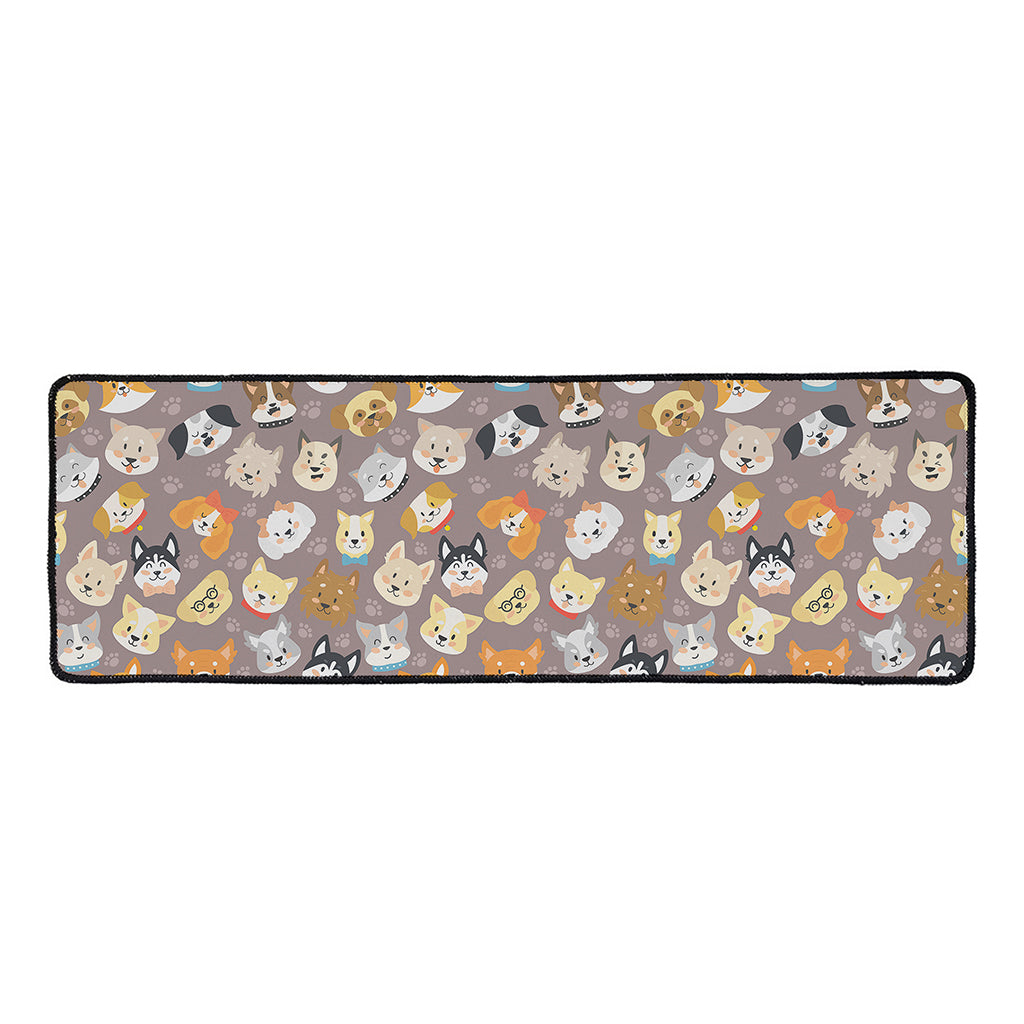 Cute Dog Emoji Pattern Print Long Kitchen Mat