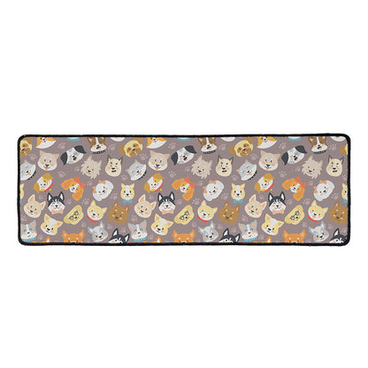 Cute Dog Emoji Pattern Print Long Kitchen Mat