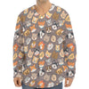 Cute Dog Emoji Pattern Print Long Sleeve Baseball Jersey