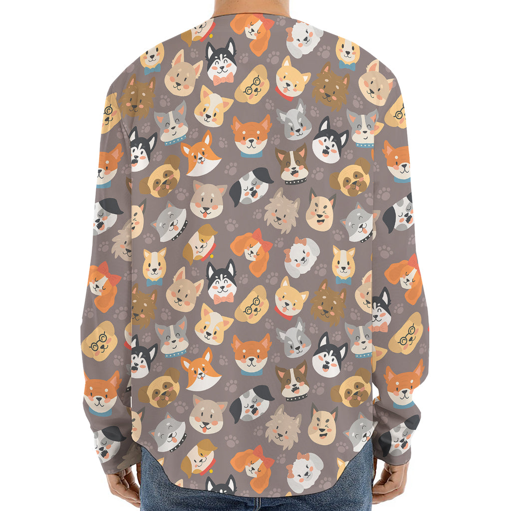 Cute Dog Emoji Pattern Print Long Sleeve Baseball Jersey