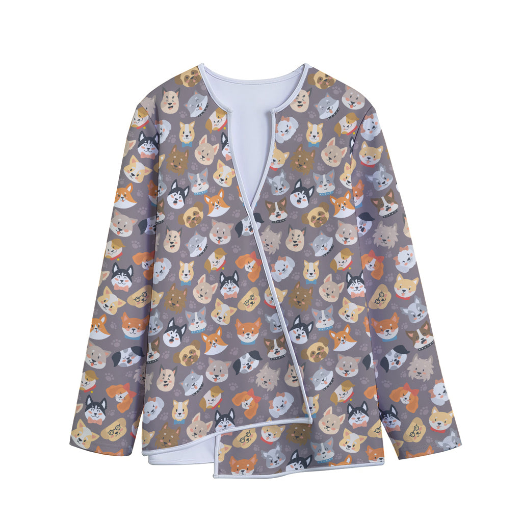 Cute Dog Emoji Pattern Print Long Sleeve Short Coat