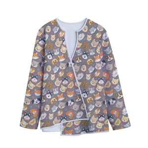 Cute Dog Emoji Pattern Print Long Sleeve Short Coat