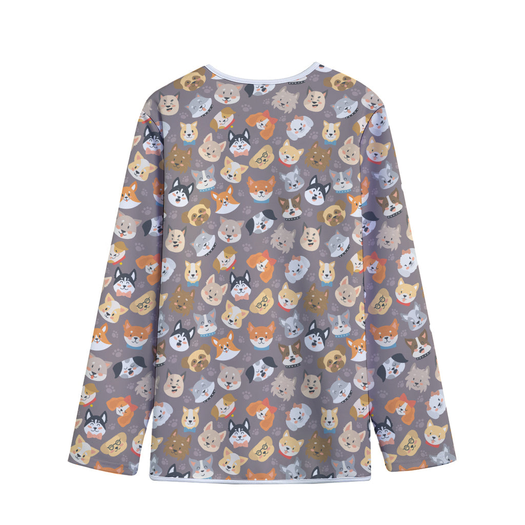 Cute Dog Emoji Pattern Print Long Sleeve Short Coat