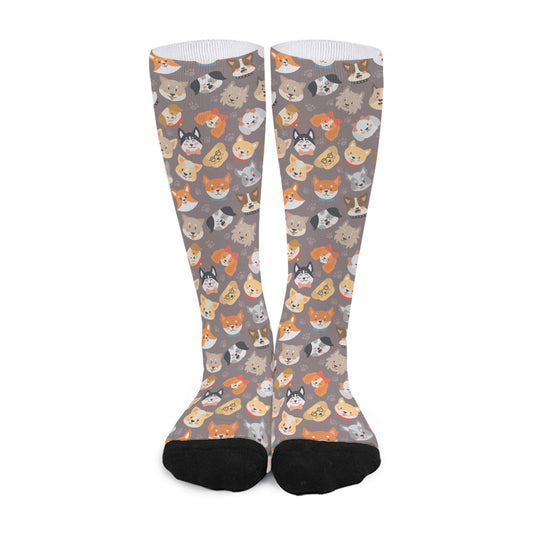 Cute Dog Emoji Pattern Print Long Socks