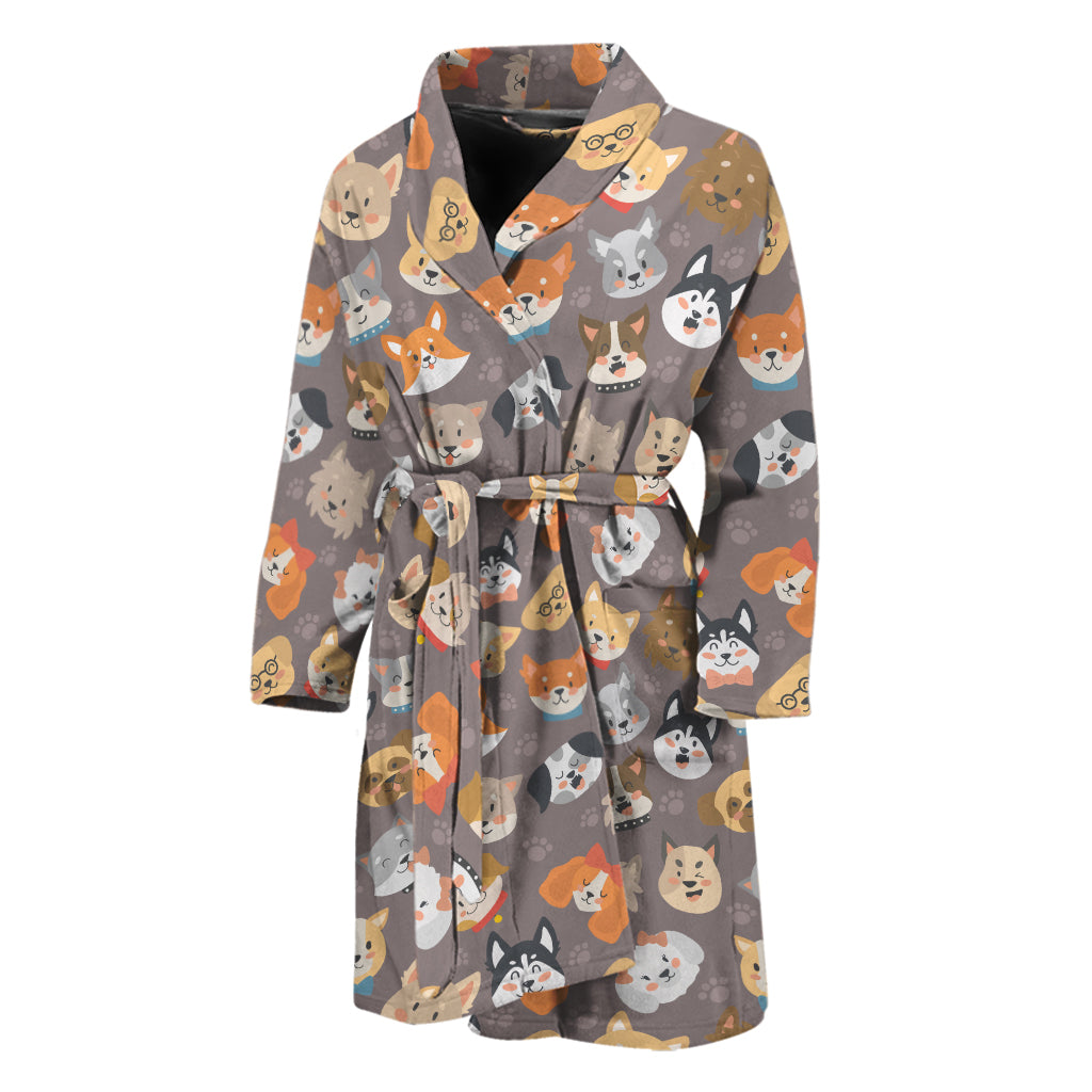 Cute Dog Emoji Pattern Print Men's Bathrobe