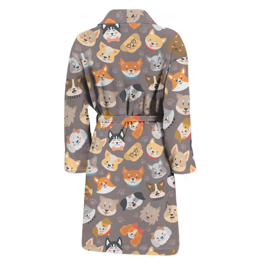 Cute Dog Emoji Pattern Print Men's Bathrobe