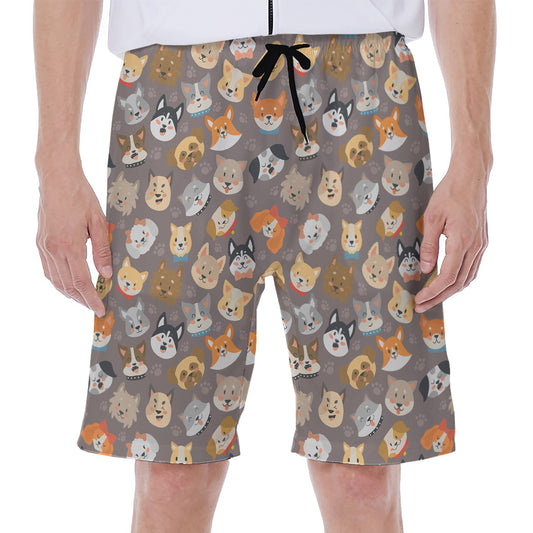 Cute Dog Emoji Pattern Print Men's Beach Shorts