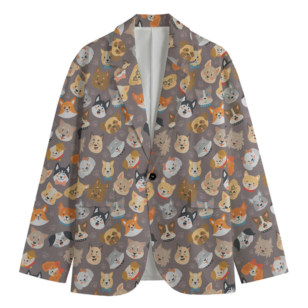 Cute Dog Emoji Pattern Print Men's Blazer