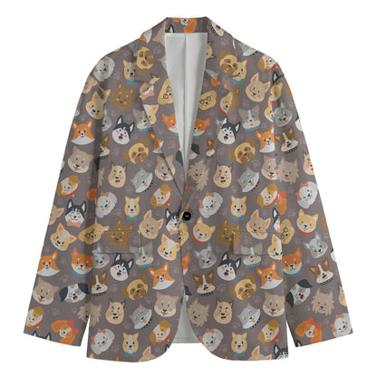 Cute Dog Emoji Pattern Print Men's Blazer