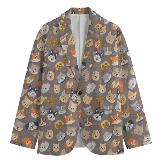 Cute Dog Emoji Pattern Print Men's Blazer