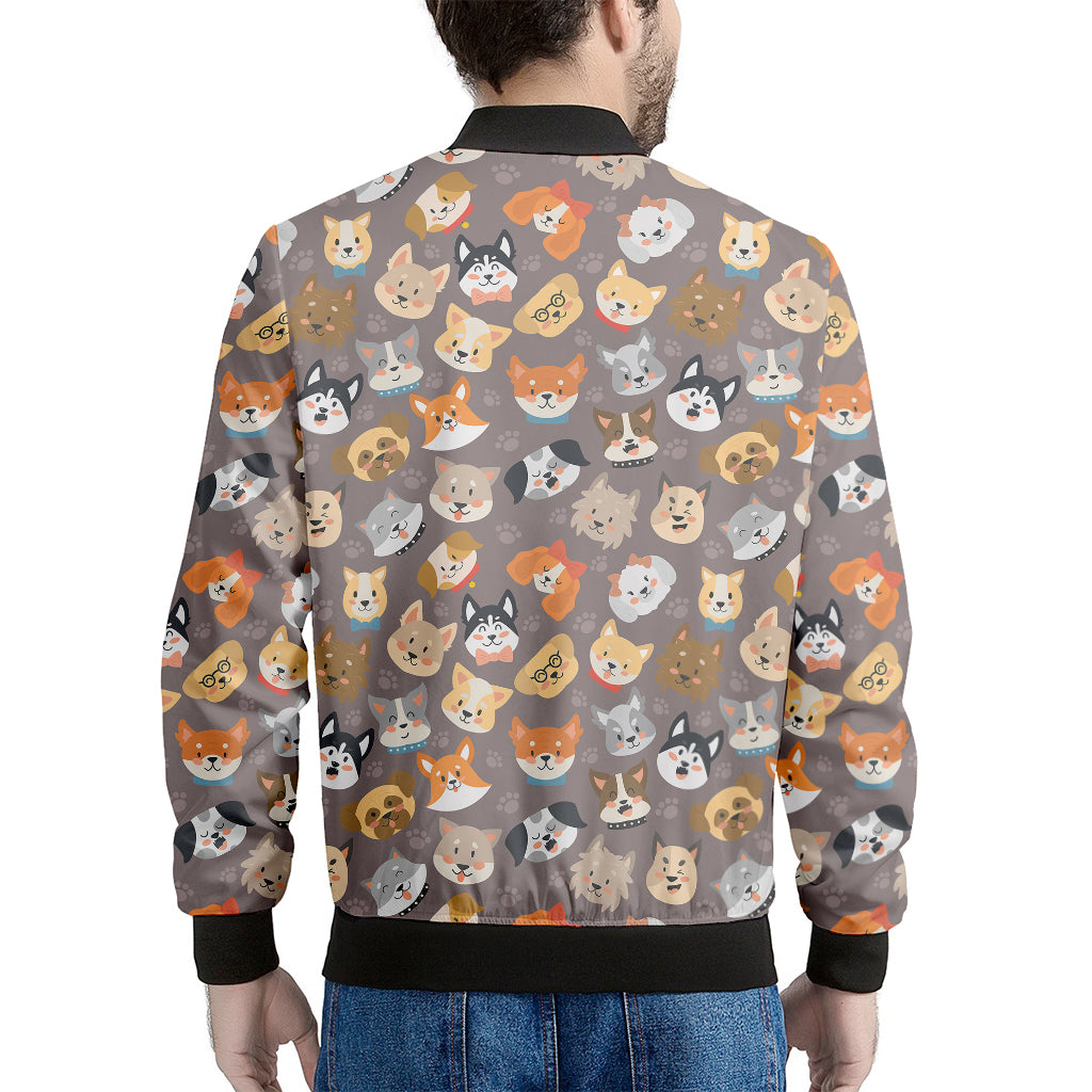 Cute Dog Emoji Pattern Print Men's Bomber Jacket