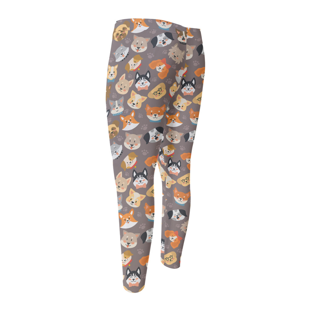 Cute Dog Emoji Pattern Print Men's Compression Pants