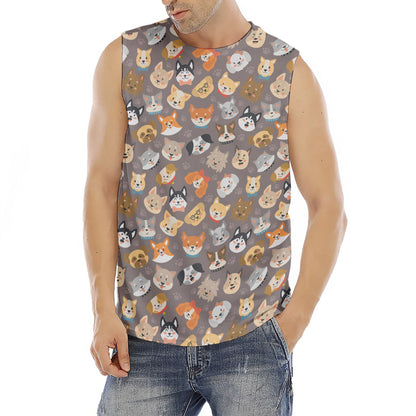 Cute Dog Emoji Pattern Print Men's Fitness Tank Top