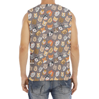 Cute Dog Emoji Pattern Print Men's Fitness Tank Top