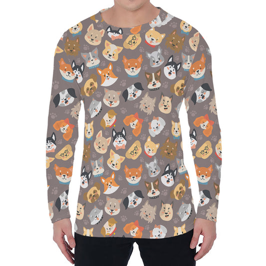 Cute Dog Emoji Pattern Print Men's Long Sleeve T-Shirt