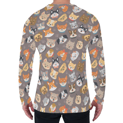 Cute Dog Emoji Pattern Print Men's Long Sleeve T-Shirt