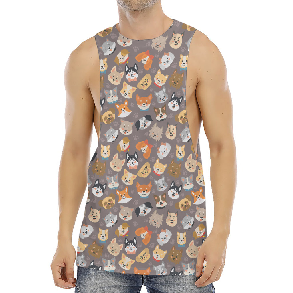 Cute Dog Emoji Pattern Print Men's Muscle Tank Top