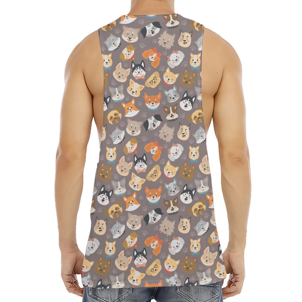 Cute Dog Emoji Pattern Print Men's Muscle Tank Top