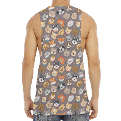Cute Dog Emoji Pattern Print Men's Muscle Tank Top