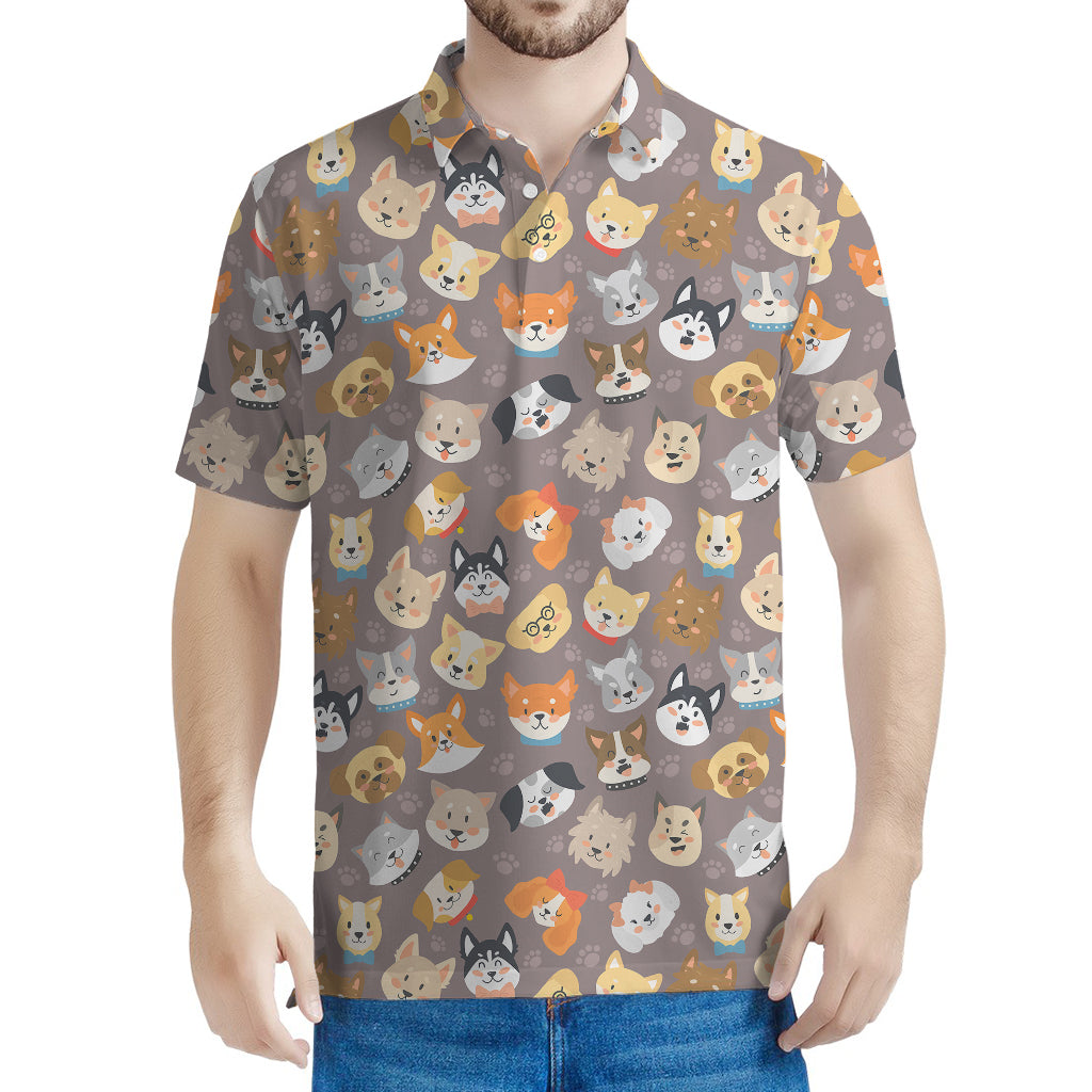 Cute Dog Emoji Pattern Print Men's Polo Shirt