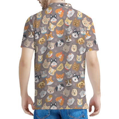 Cute Dog Emoji Pattern Print Men's Polo Shirt