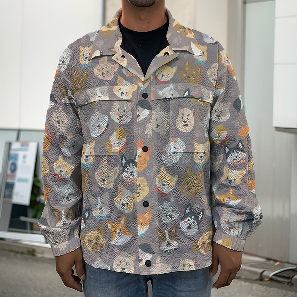 Cute Dog Emoji Pattern Print Men's Shirt Jacket