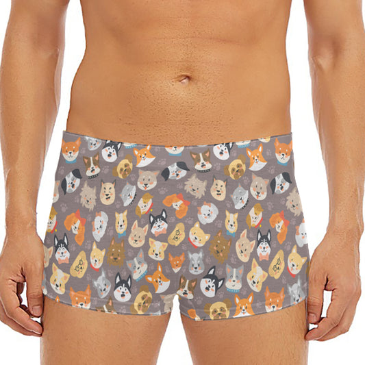 Cute Dog Emoji Pattern Print Men's Short Boxer Briefs