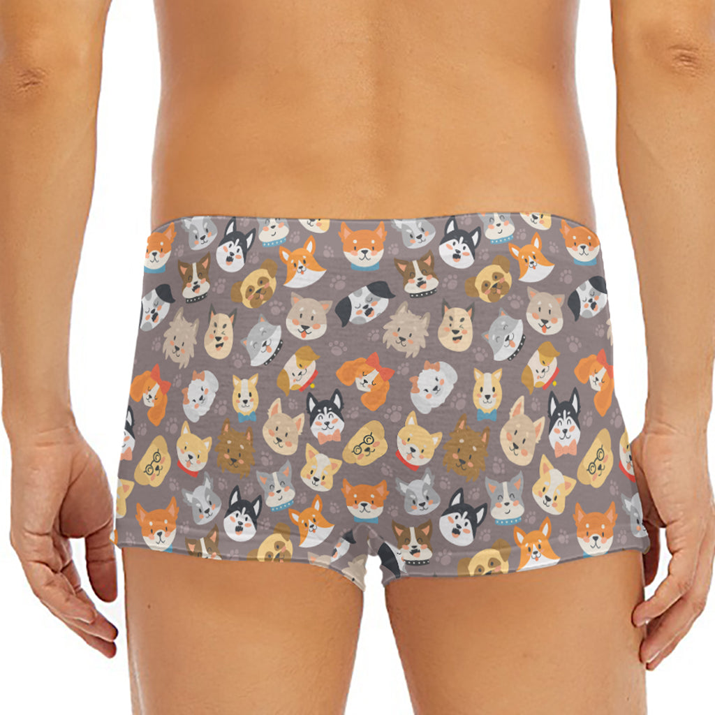 Cute Dog Emoji Pattern Print Men's Short Boxer Briefs