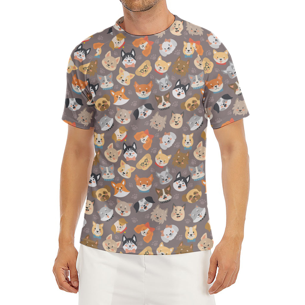 Cute Dog Emoji Pattern Print Men's Short Sleeve Rash Guard