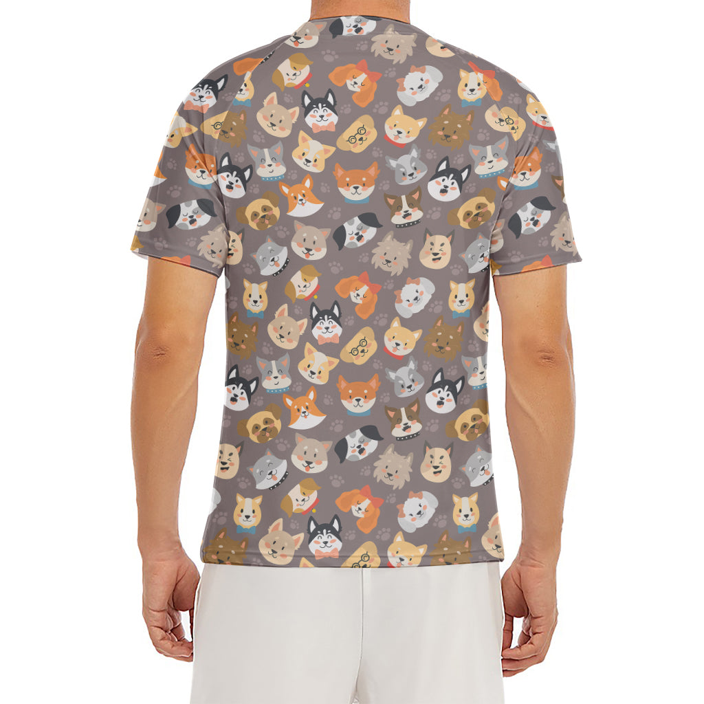 Cute Dog Emoji Pattern Print Men's Short Sleeve Rash Guard