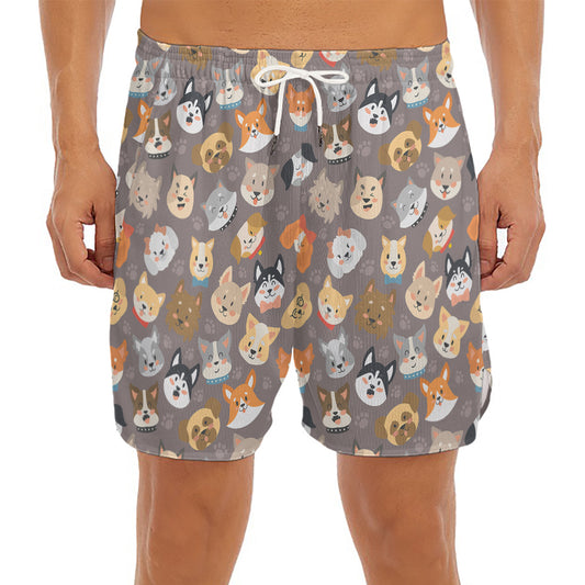 Cute Dog Emoji Pattern Print Men's Split Running Shorts