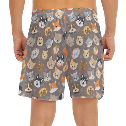 Cute Dog Emoji Pattern Print Men's Split Running Shorts