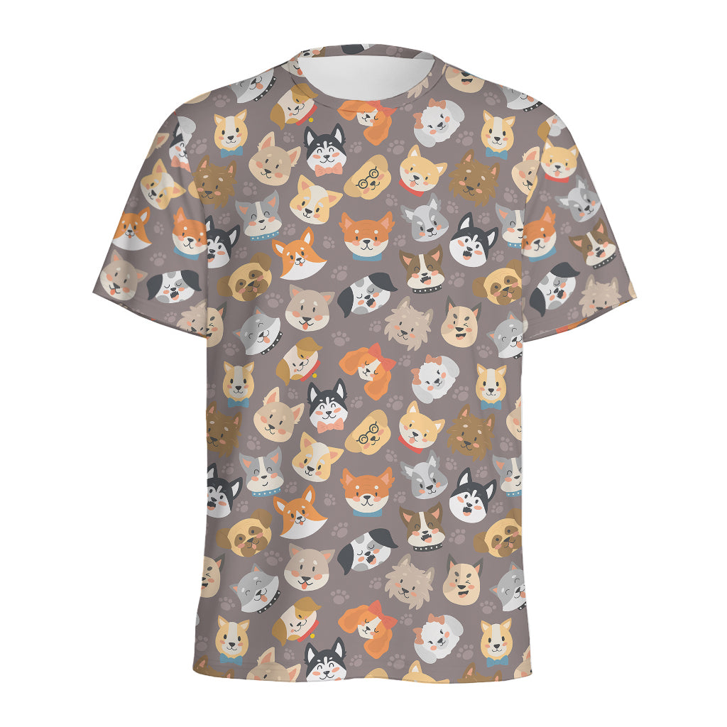 Cute Dog Emoji Pattern Print Men's Sports T-Shirt