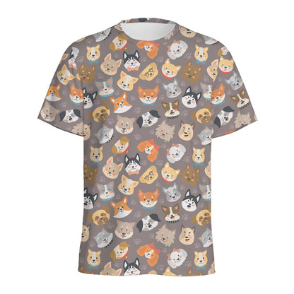 Cute Dog Emoji Pattern Print Men's Sports T-Shirt