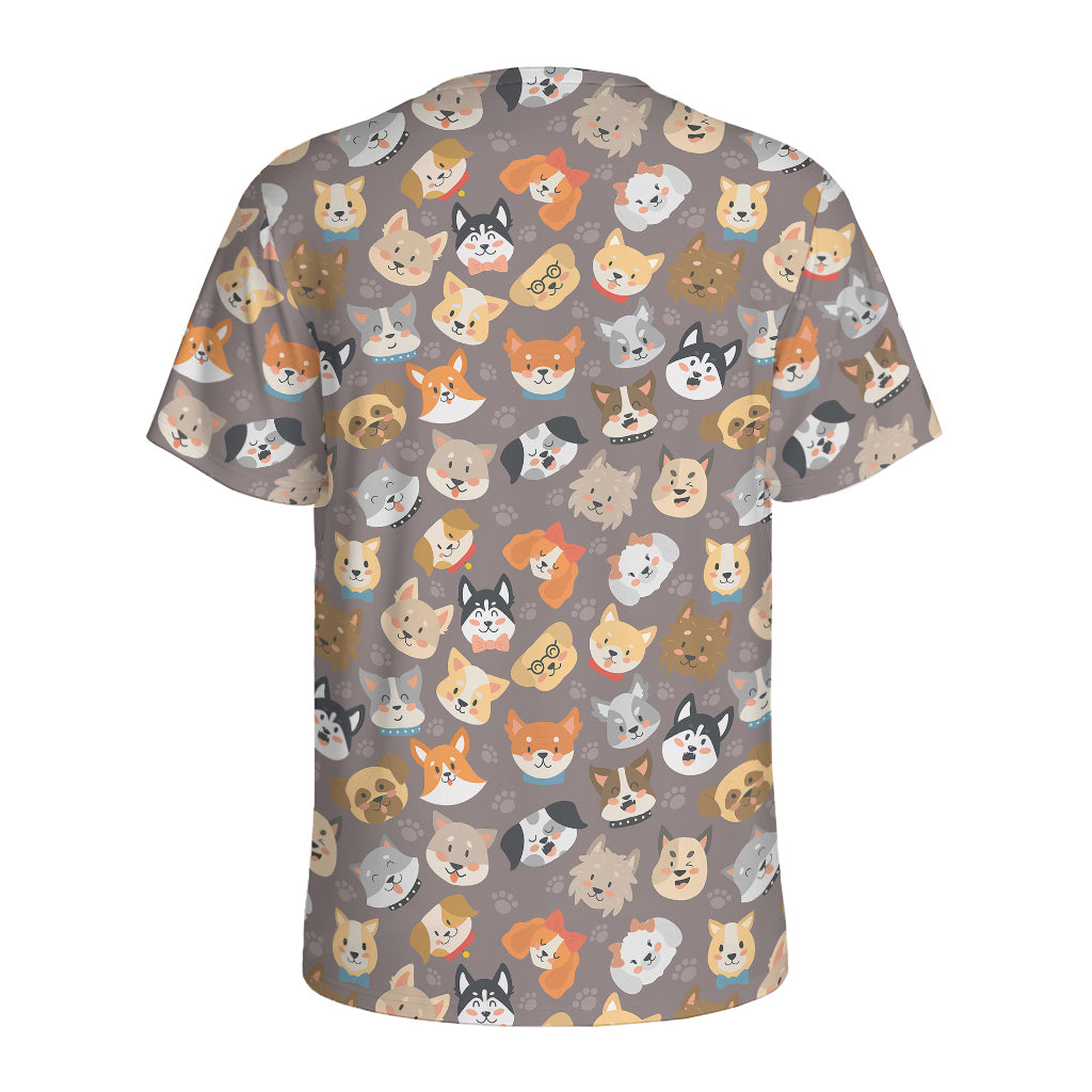 Cute Dog Emoji Pattern Print Men's Sports T-Shirt