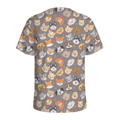 Cute Dog Emoji Pattern Print Men's Sports T-Shirt