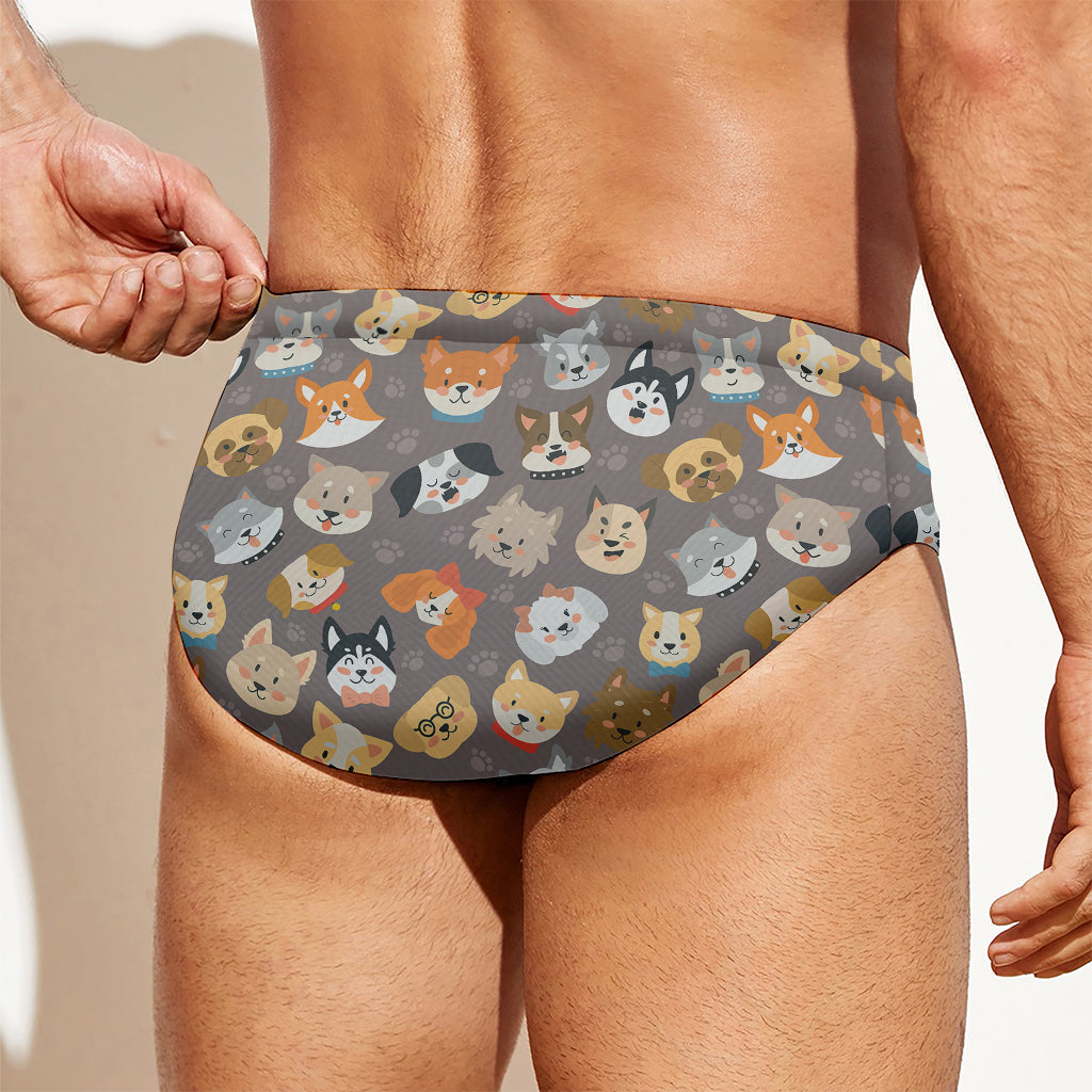 Cute Dog Emoji Pattern Print Men's Swim Briefs