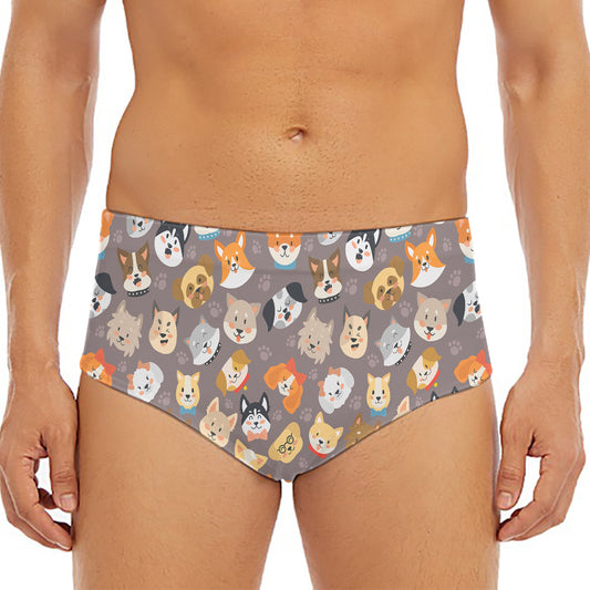 Cute Dog Emoji Pattern Print Men's Triangle Swim Briefs