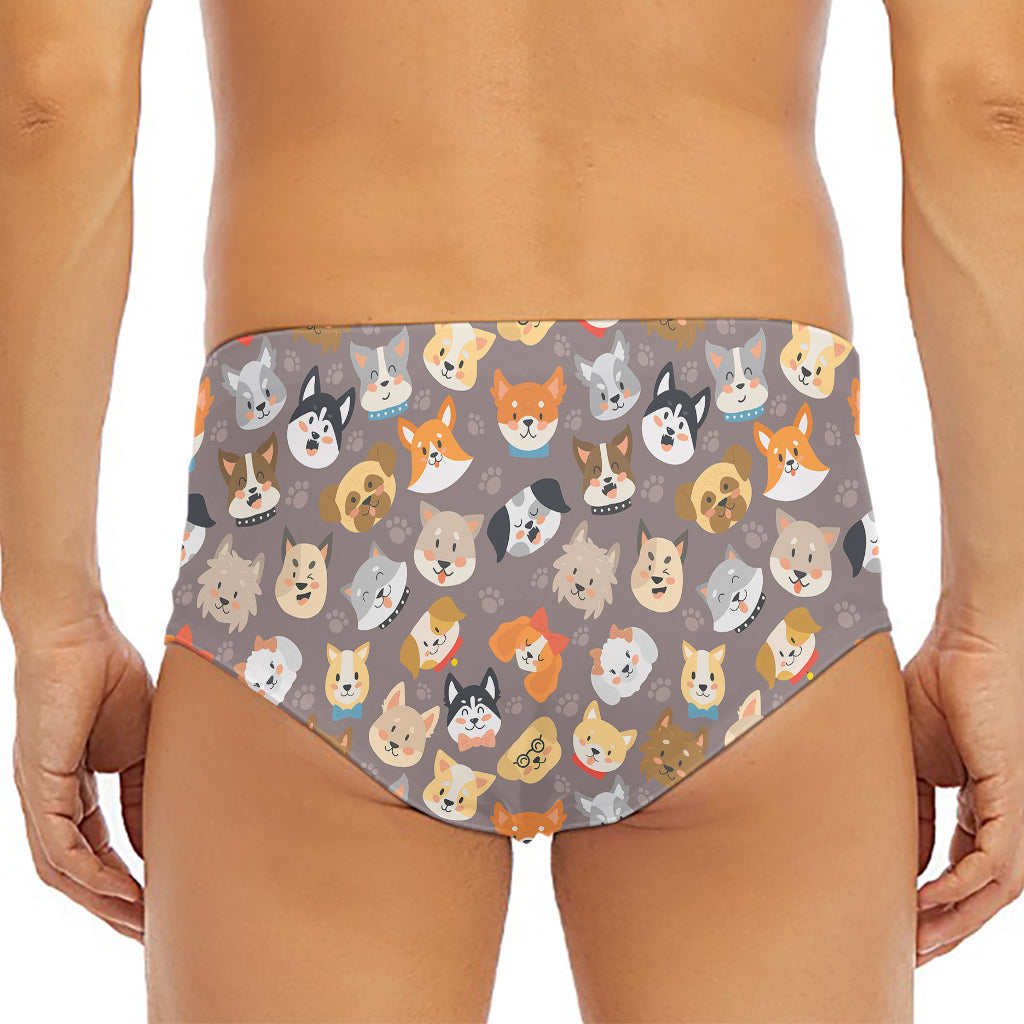 Cute Dog Emoji Pattern Print Men's Triangle Swim Briefs