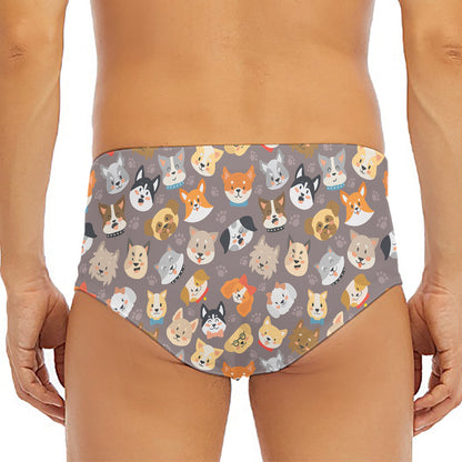 Cute Dog Emoji Pattern Print Men's Triangle Swim Briefs