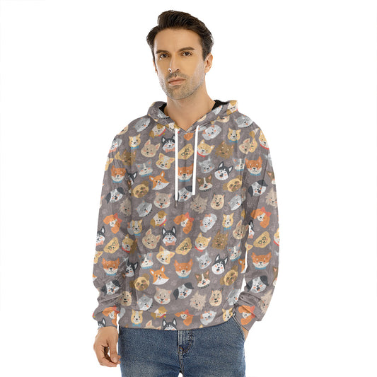 Cute Dog Emoji Pattern Print Men's Velvet Pullover Hoodie