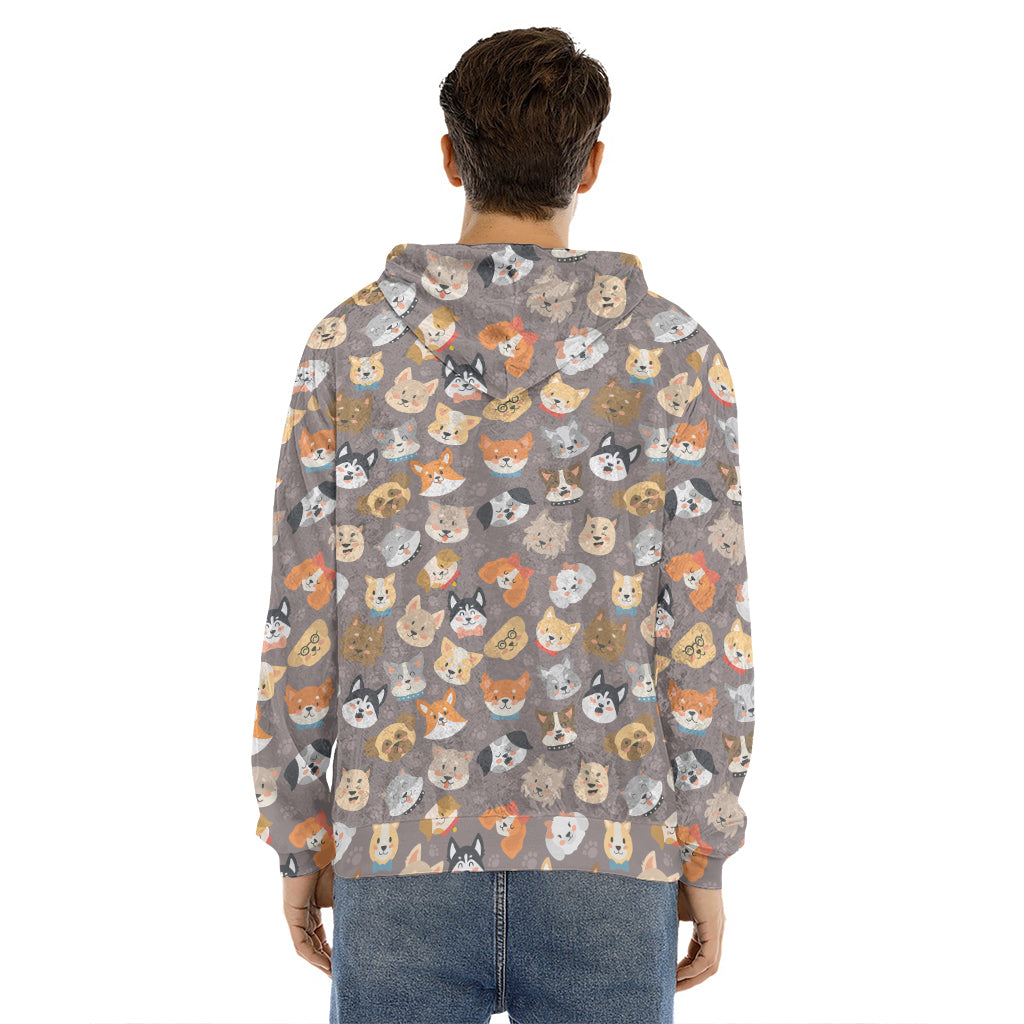 Cute Dog Emoji Pattern Print Men's Velvet Pullover Hoodie