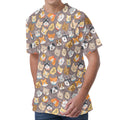 Cute Dog Emoji Pattern Print Men's Velvet T-Shirt