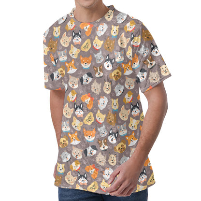 Cute Dog Emoji Pattern Print Men's Velvet T-Shirt