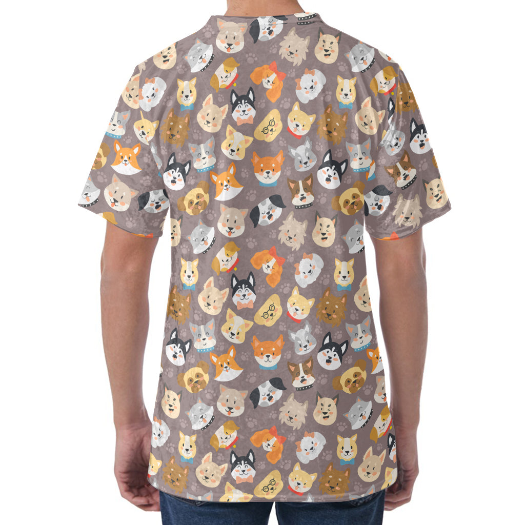 Cute Dog Emoji Pattern Print Men's Velvet T-Shirt