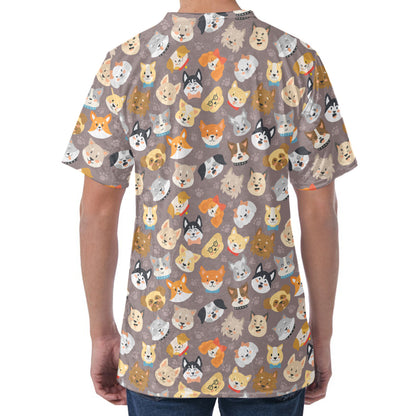 Cute Dog Emoji Pattern Print Men's Velvet T-Shirt