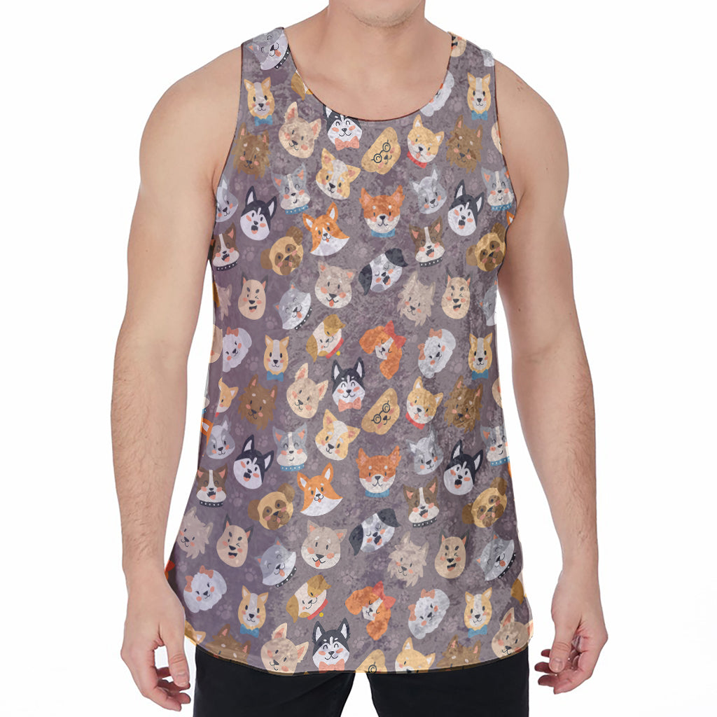 Cute Dog Emoji Pattern Print Men's Velvet Tank Top